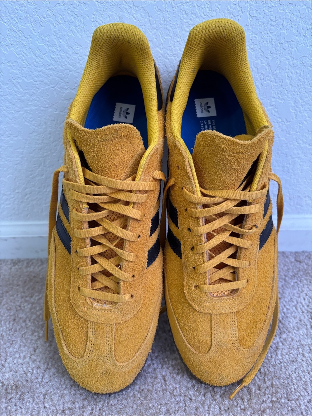 adidas Samba ADV Men’s Suede Sneakers in Mustard Yellow with Brown Stripes